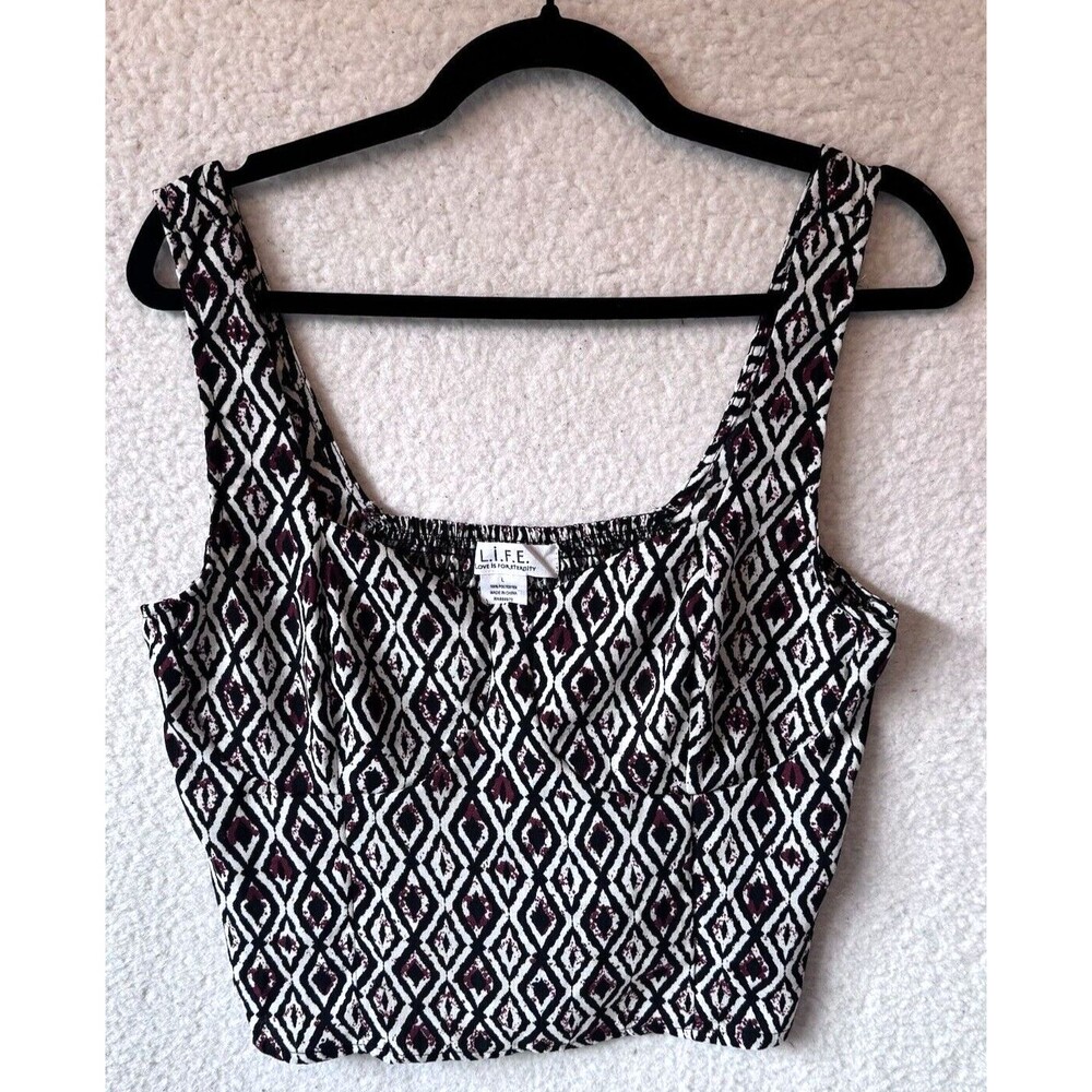 L.I.F.E. Love Is For Eternity Women’s Crop Top Large Brown‎ Tan Smocked